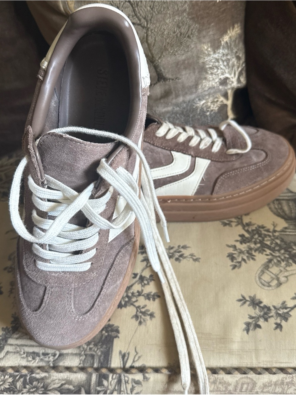 Steve Madden Suede Low-Top Sneakers in Taupe with Cream Accent